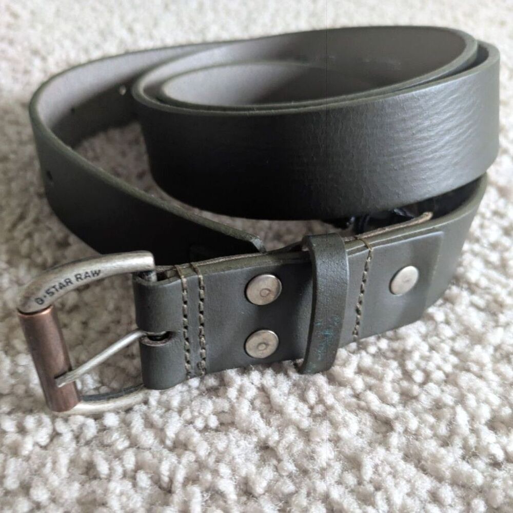 NWT G-Star Raw Dark Forest Green Leather Belt w/ Silver Hardware Sz XL